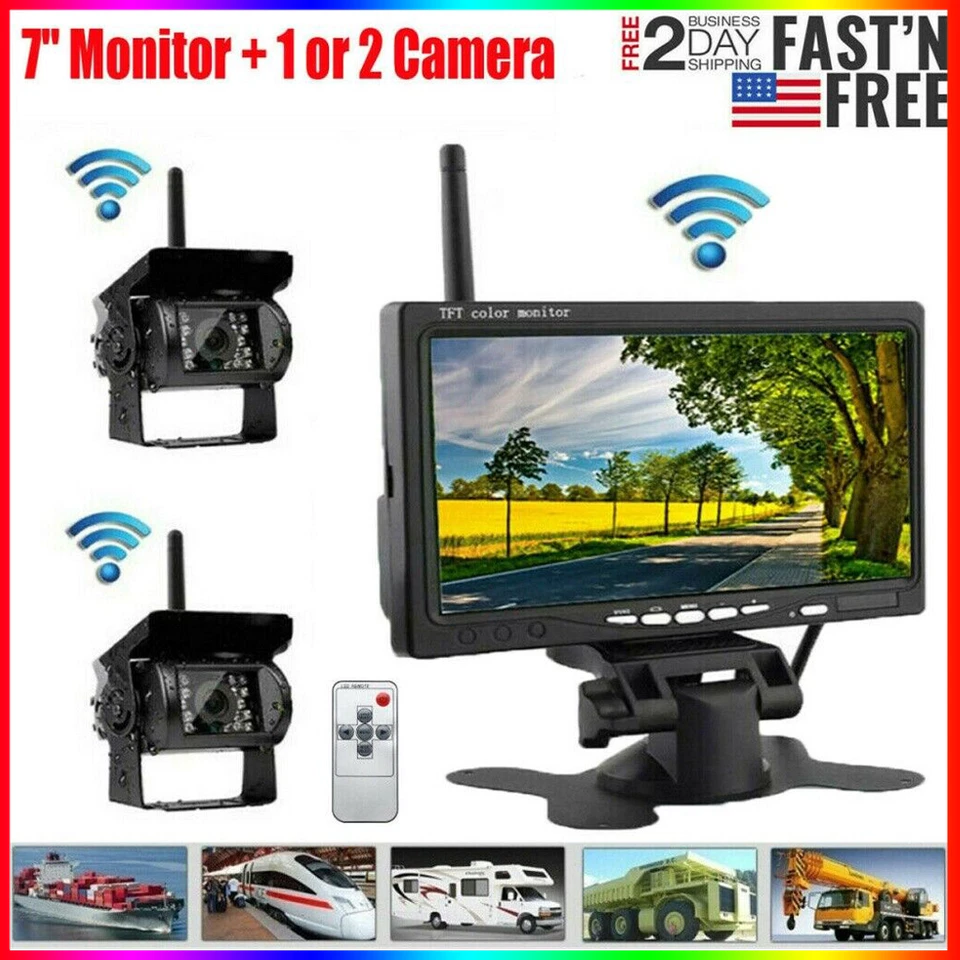 Wireless backup rear view camera system 7"monitor night vision for RV truck bus - Image 1 of 4