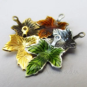 Autumn Maple Leaves Gold Bronze And Enamel Charms Mix CM6374 - 5, 10 Or 20PCs - Picture 1 of 5