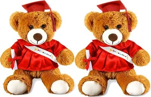 2 Pcs Graduation Bear Plush Stuffed Toy 9 Inch, Brown, Red - Picture 1 of 7