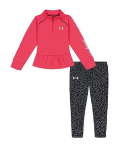Under Armour PINK SHOCK Girl's Spotted Halftone 1/4 Zip & Legging Set, US 6 Kids - Picture 1 of 4