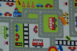 Baumwollstoff mit Straße und Autos 50 cm x 140 cm Spielteppich blau und weiß - Bild 1 von 7