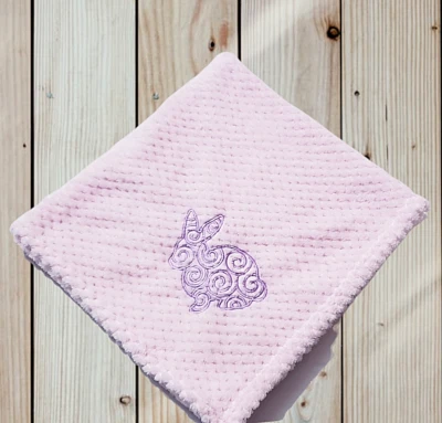 PERSONALIZED Embroidered Pink Easter Bunny Minky Newborn Baby Blanket - Image 1 of 4