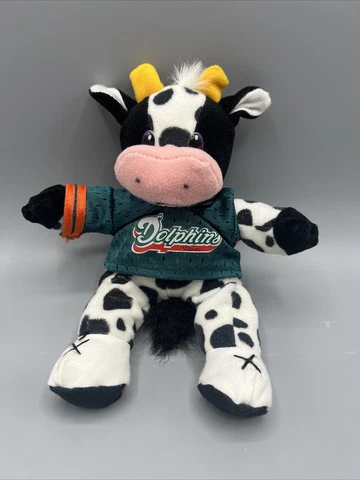 Miami Dolphins Cow Plush Stuffed Beanie Animal NFL Football Liberty, Custom Edge Cover