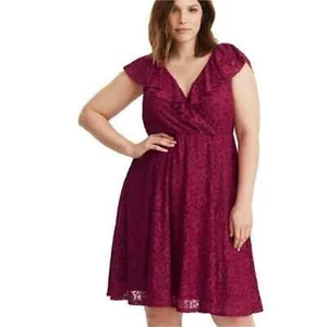 Torrid berry leave v neck ruffled knee length dress plus size 2X 2 - Picture 1 of 10