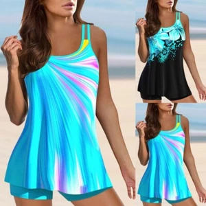 Women's Two-Piece Tankini Bathing Suits Tummy Control Swim Dress with Boyshorts - Picture 1 of 11