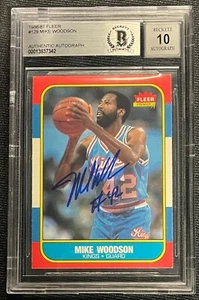 MIKE WOODSON SIGNED 1986 FLEER KINGS CARD #129 BECKETT AUTO GRADE 10 BAS 342 - Picture 1 of 2