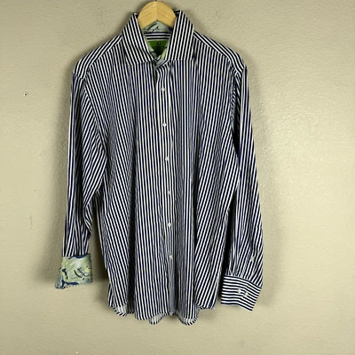 Bristol & Bull Shirt Mens Large Blue White Striped Flip Cuff Preppy Work Casual - Image 1 of 4