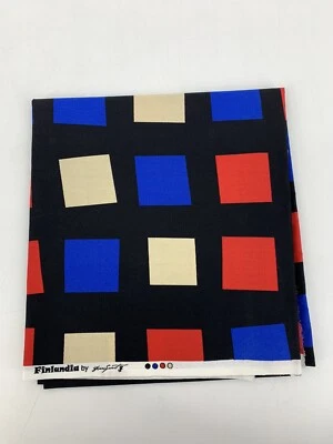 Finlandia Free Spirit Fabric Mod Mid Century Style Red Blue Tan Squares 1 yd - Image 1 of 4