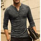 Mens Cotton Muscle T-Shirt Slim Fit Tee Long Sleeve V Neck Tops Casual Blouse 