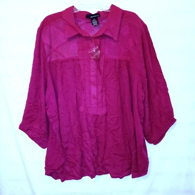Blusa Denim 24/7 Talla 28W Túnica Magenta Manga 3/4 Botones de Encaje Torcido de Bayas  Foto 1 de 4