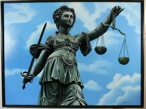 Günther J. Herrmann Justitia fotorrealismo pintura al óleo firmada fechada 2020 - Imagen 1 de 9