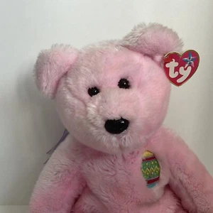 TY Eggs The Bear Pink Beanie Buddy 2001 Beanbag Plush 14 Inch Tags Easter - Picture 1 of 14