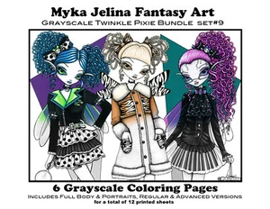 Myka Jelina Coloring Pages Twinkle Pixie Grayscale Set 9 Loose Leaf Pages Fairy - Picture 1 of 2