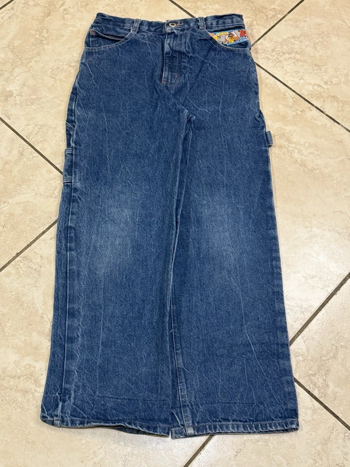 Pantalones de mezclilla holgados de hip hop estilo urbano vintage para niños con parches talla 12 Foto 1 de 4