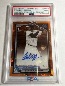2024 1st Bowman Draft Chrome Sapphire Orange Ref Carter Johnson Auto 17/25 PSA 9 - Imagen 1 de 2