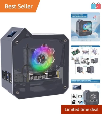 Raspberry Pi 5 Mini Tower Case with Cooling Tower, OLED Module & Expansion Board - Image 1 of 4