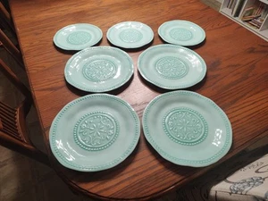Il Mulino Mintgrün Medaillon Schuhnagelrand Melamin Set 7 Teller - Bild 1 von 7