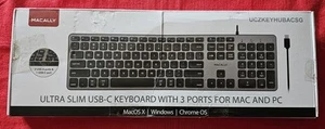 Macally Ultra Slim USB-C W/ 3 Ports Wired Keyboard for MAC WIN CHROME & MORE. - Picture 1 of 24