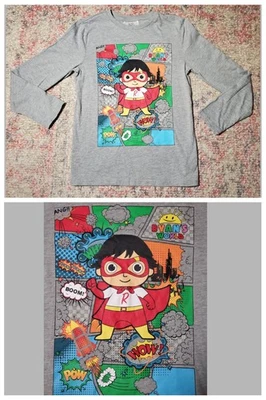 Ryan’s World Long Sleeve Gray Super Hero T-Shirt-Size Boy's 10/12 Years-GUC - Image 1 of 4