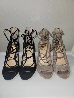 Vince Camuto Suede Sandria Lace Up Suede Stiletto Peep Toe Pump Size 6.5 - Image 1 of 4