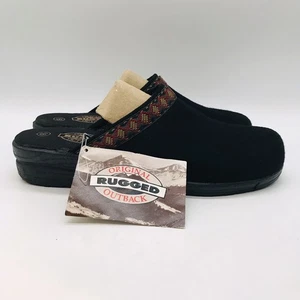 Original robuste Outback Filz Clogs Damen 9,5 schwarz Akzentbesatz gepolsterte Pantoletten - Bild 1 von 12