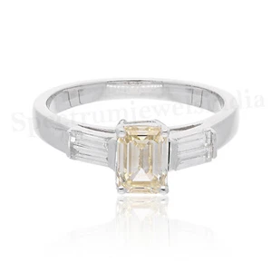 1.37 Ct Natural SI Clarity H Color Octagon Baguette Diamond Ring 18k White Gold - Picture 1 of 9
