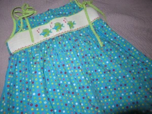 euc Castles & Crowns aqua polkadot smocked fish sun dress girls 7 8 - Picture 1 of 2