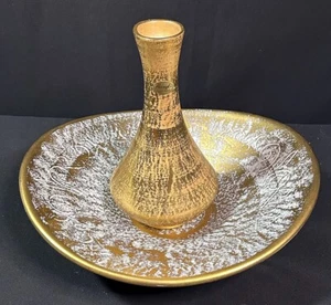 1960's Stangl Pottery Vase & Bowl 22 Carat Brushed Granada Gold #4050/#4068 - Picture 1 of 12