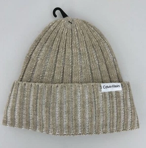 Calvin Klein Women's Heather Almond Beige Knit Beanie w/ Cuff Fleece Lined NWT - Picture 1 of 5