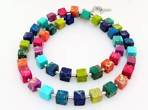 Halskette Edelstein Schmuck Impressions JASPIS Würfel multicolor mehrfarbig 213 - Picture 1 of 19
