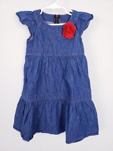 Gymboree Dress 5 Blue Tiered Red Flower Cap Sleeve Back Zip Girl
