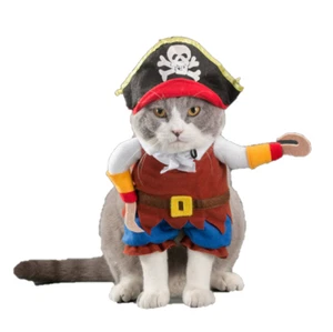 Caribbean Cat Pirate Funny Pet Halloween Costume Apparel Clothes - Picture 1 of 3