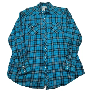 Wrangler Wrancher Pearl Snap Shirt 2XL 2XT Tall Plaid Blue Western Cowboy Mens - Picture 1 of 8