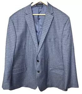 Chaps Blazer Jacket Mens 54R Navy Blue Check Two Buttons - Picture 1 of 9