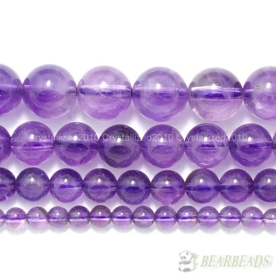 BEARBEADS Grade AAA Natural Lavender Amethyst Gemstone Round Beads 4mm 6mm 8mm 10mm 15.5"