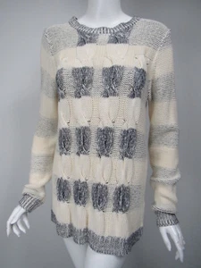 Maglione J CREW avorio blu navy marmorizzato righe grossi cavi maglia cotone taglia M E9314 - Foto 1 di 2