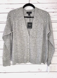 CHARTER CLUB Plus Sz 0X Cashmere Embellished Cardigan Sweater NWT $219 Gray V44 - Picture 1 of 11