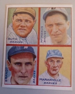 1935 Goudey 4 in 1 REPRINT Babe Ruth-Maranville-checklist back-creased - Picture 1 of 2