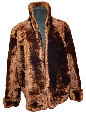 Etiqueta de piel Autoridad De colección Abrigo de piel marrón manga larga L puño dobladillo mafia esposa bolsillos Foto 1 de 4