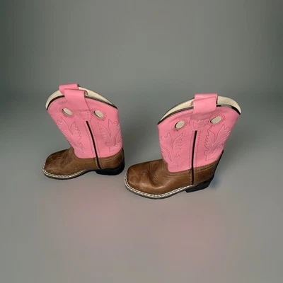 Botas vaqueras Buckaroo de cuero marrón rosa talla 7 D Old West Youth Foto 1 de 4