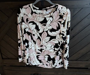 Chicos Touch Of Cool Swirl Layering Tee Shirt Top Floral Stretch Classic Size 2 - Picture 1 of 3