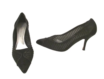 Zapatos de salón Ann Marino de noche elegantes talla 6,5 M negros de malla satinada con cuentas de tacón alto Foto 1 de 4