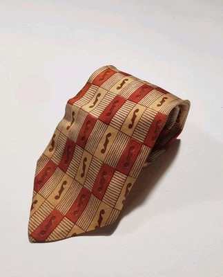 RARA Corbata Ultra De Colección 54.25" Años 40 Años 50 Sin Marca Sin Forro Beige Rojo Notas Musicales  Foto 1 de 4