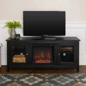Walker Edison Traditional Black Fireplace TV Stand for TVs up to 60" - Picture 1 of 4