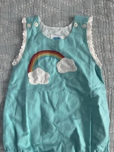 Boutique Rainbow Appliqué Embroidered Baby Linen Bubble Romper Jumpsuit 12 Month - Picture 1 of 4