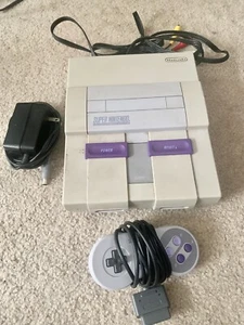 SNES Console + Controller And Cables, Tested And Working, Cleaned - Picture 1 of 6