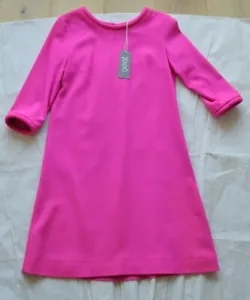 GOAT Hot Pink 100% Wool Mid Sleeve Back Zip LOLA Dress Womens UK 8 US 4 BNWT New - Picture 1 of 8