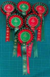 1st-6th 2 tier Christmas rosettes Large 68mm Centres *FREE POSTAGE* - Picture 1 of 2