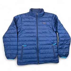 Patagonia Down Sweater Jacket Boys XL 14 Blue Puffer Youth Coat Winter Quilted - Picture 1 of 12