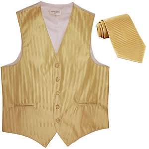 New Men's Vertical Tone on Tone stripes tuxedo Vest Waistcoat_necktie gold prom - Picture 1 of 4